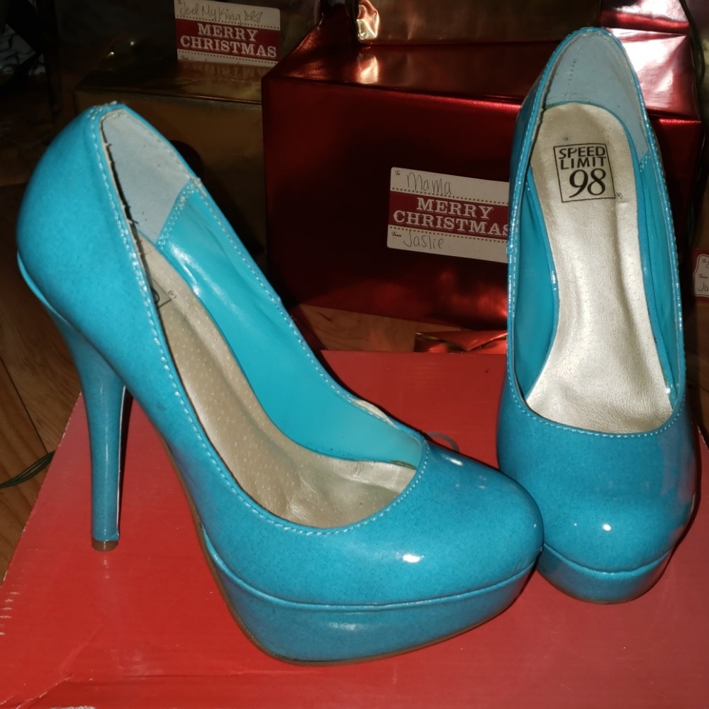 Patent leather heels.